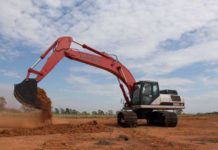 The Link-Belt excavators work on the construction of fish farming ponds