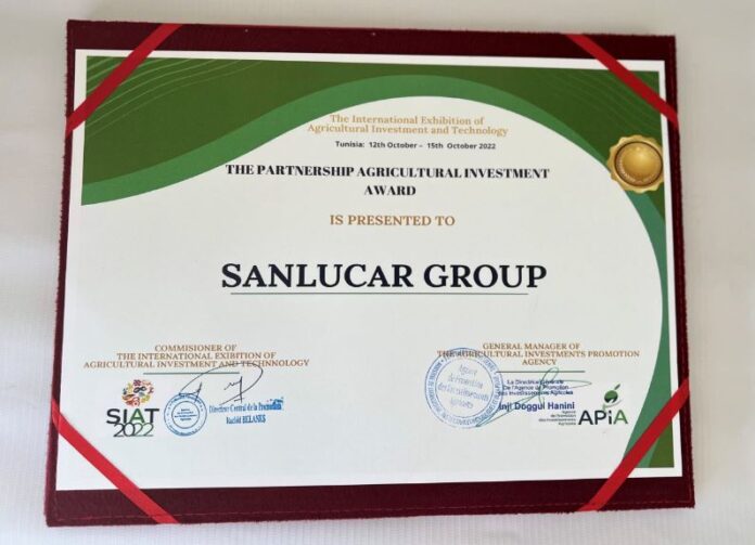 SanLucar receives partnership agricultural investment award in Tunisia