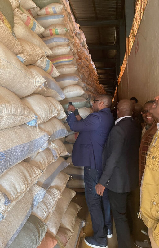 Feeding Africa: VP Solomon Quaynor at one of ETG’s 15,000-tonne warehouses filled to the roof with grains. ETG exports more than 1 million tonnes of grains yearly