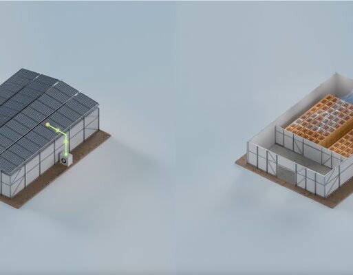 Illustration of solar panels on the Much Cooler structure, capturing sunlight