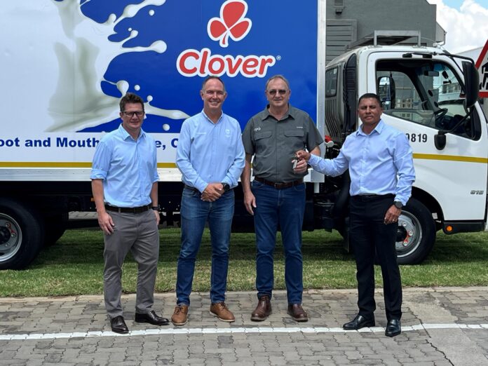 L-R - Jacques van Heerden (Clover SA, Head of Industrial), Brendan Jacobs (Head of Agribusiness at BCB, Standard Bank), Fanie Ferreira (CEO of the MPO), Justin Thomas (Head of Fleet Management, Standard Bank)